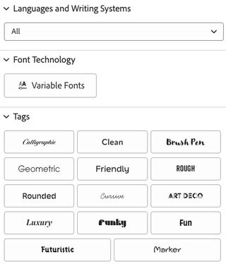 different font style options within Adobe fonts