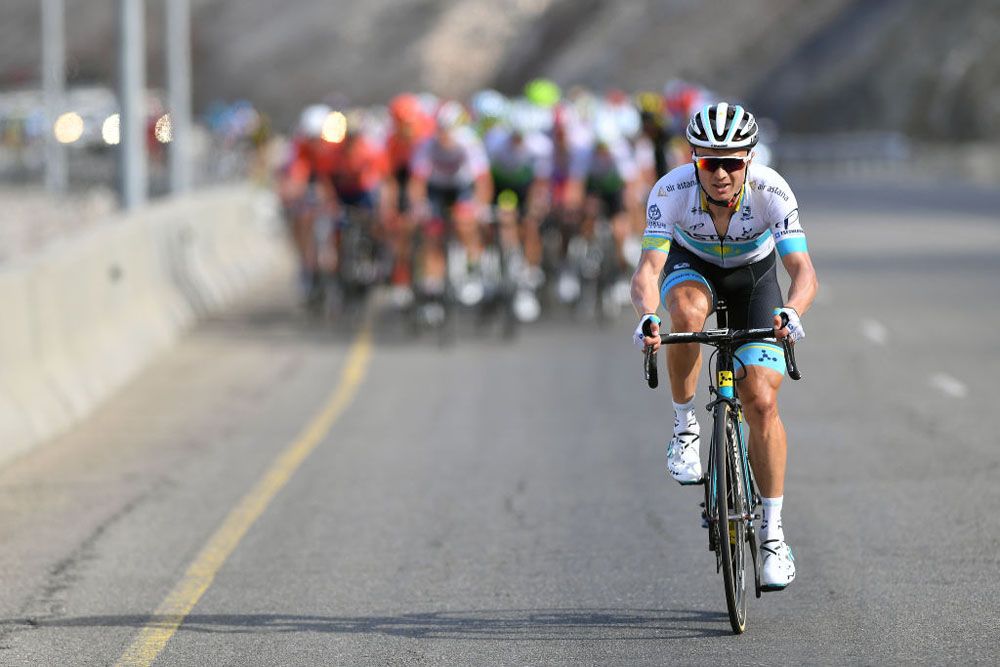 Alexey Lutsenko (Astana) heads for the win on stage 2 at the Tour of Oman