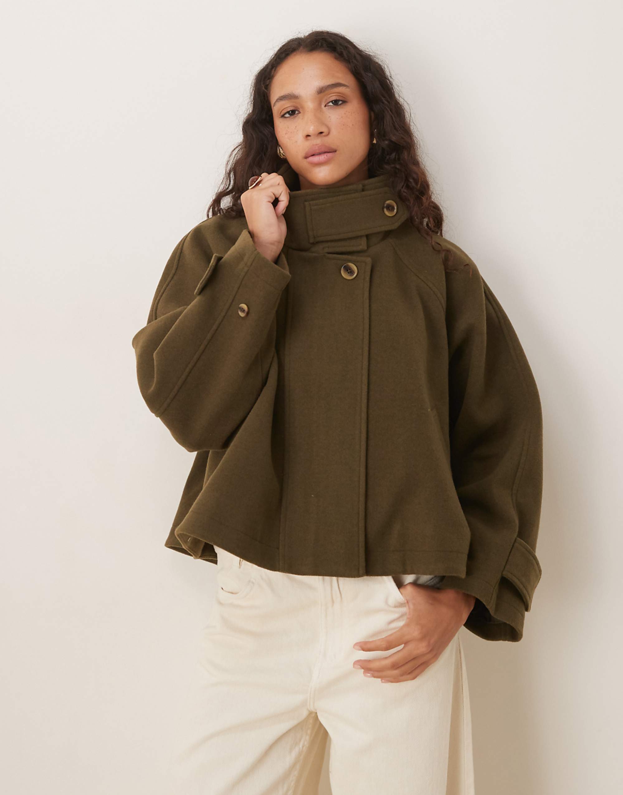 Asos Design Cropped Cape Formal Coat in Olive