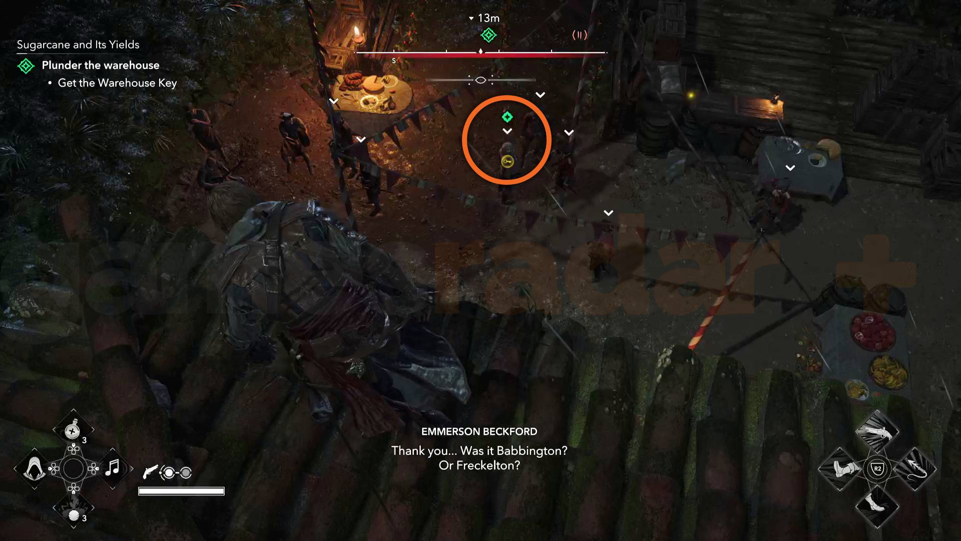 Black Flag Sugarcane and its Yields Edward Kenway looking down on the person with the warehouse key