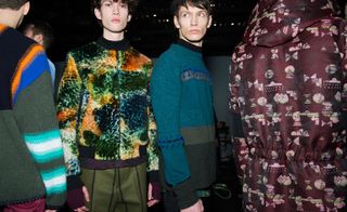 Male models wearing patterned jackets from the Kenzo AW15 collection