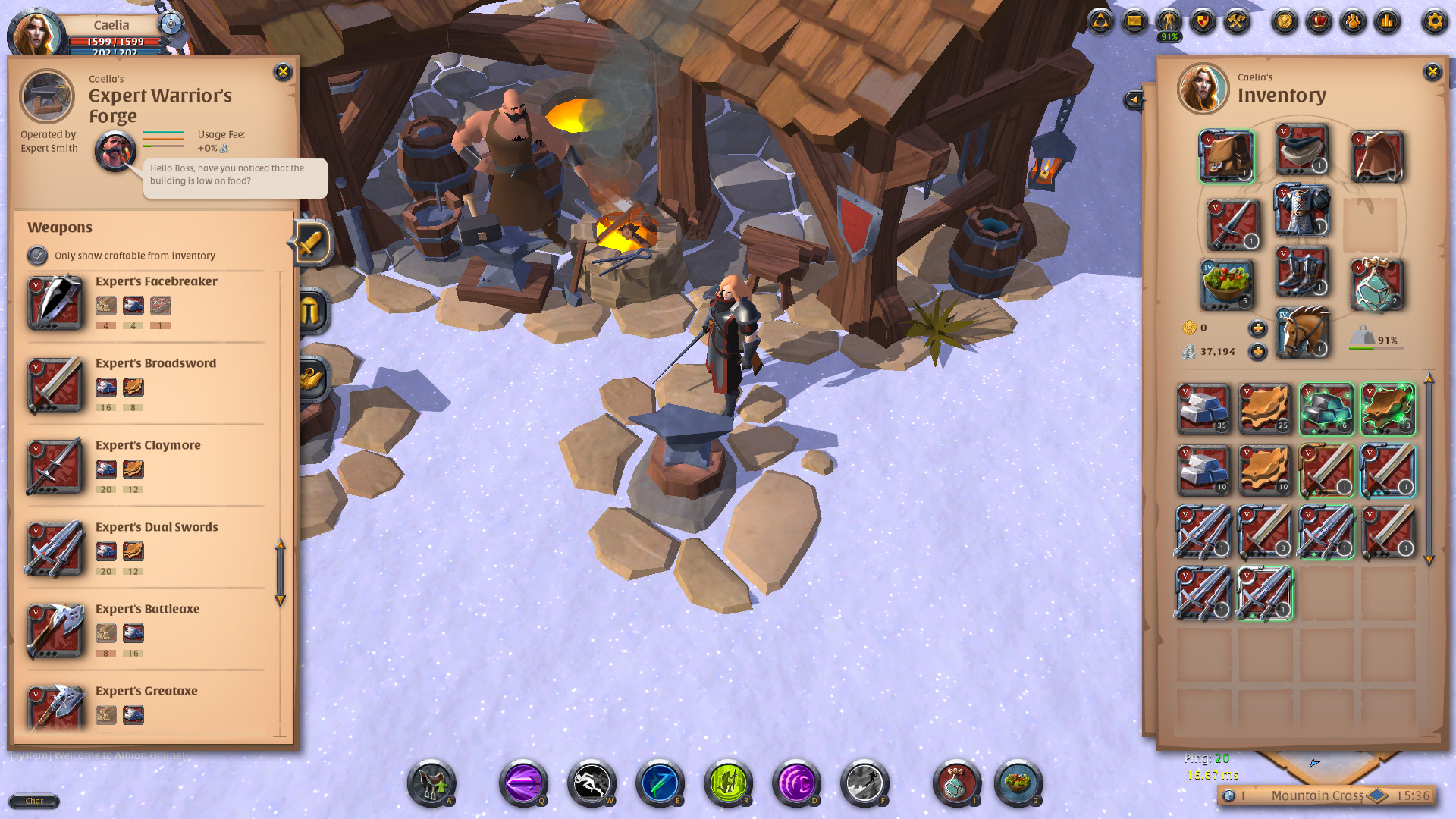 A player opining up their inventory menu during the MMORPG Albion Online