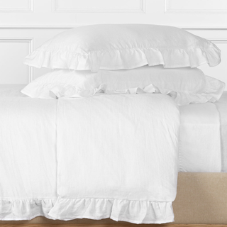 Ruffle White Linen Duvet Cover