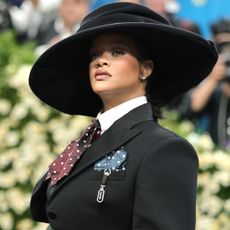 Rihanna attends the 2025 Met Gala Celebrating "Superfine: Tailoring Black Style" at Metropolitan Museum of Art on May 05, 2025 in New York City. 