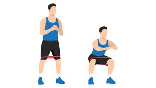 Vector of man doing a banded lateral squat against white background