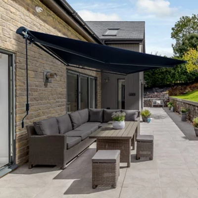 Manual Awning 3m X 2.5m Garden Patio Canopy Sunshade Shelter Retractable With Fittings and Crank Handle - Dark Grey