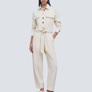 Cotton Herringbone Utility Jumpsuit