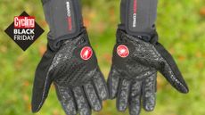 Cyclist wearing castelli estremo winter cycling gloves