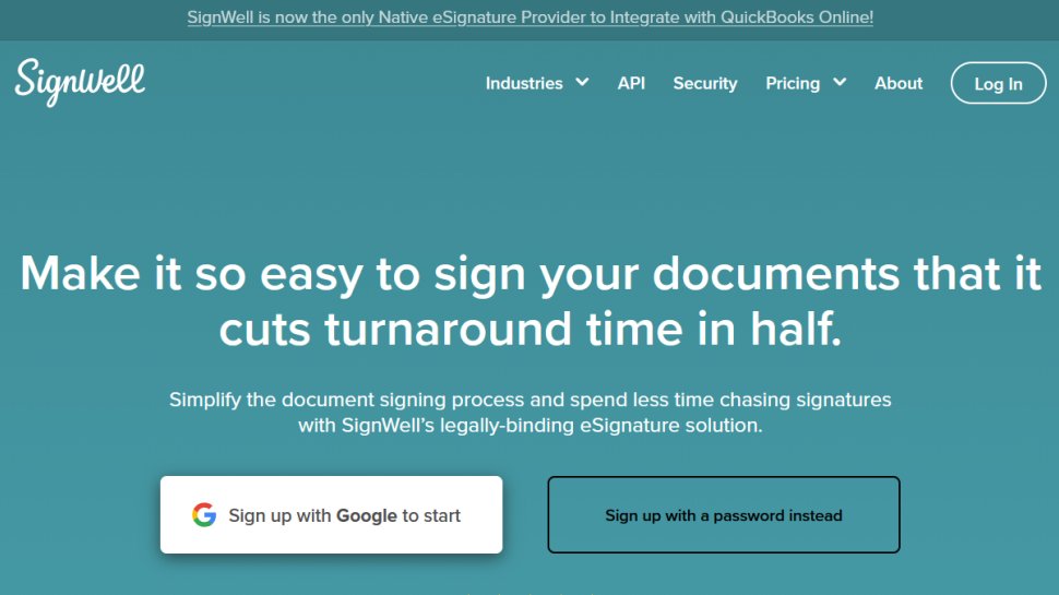 SignWell website screenshot (February 2026).