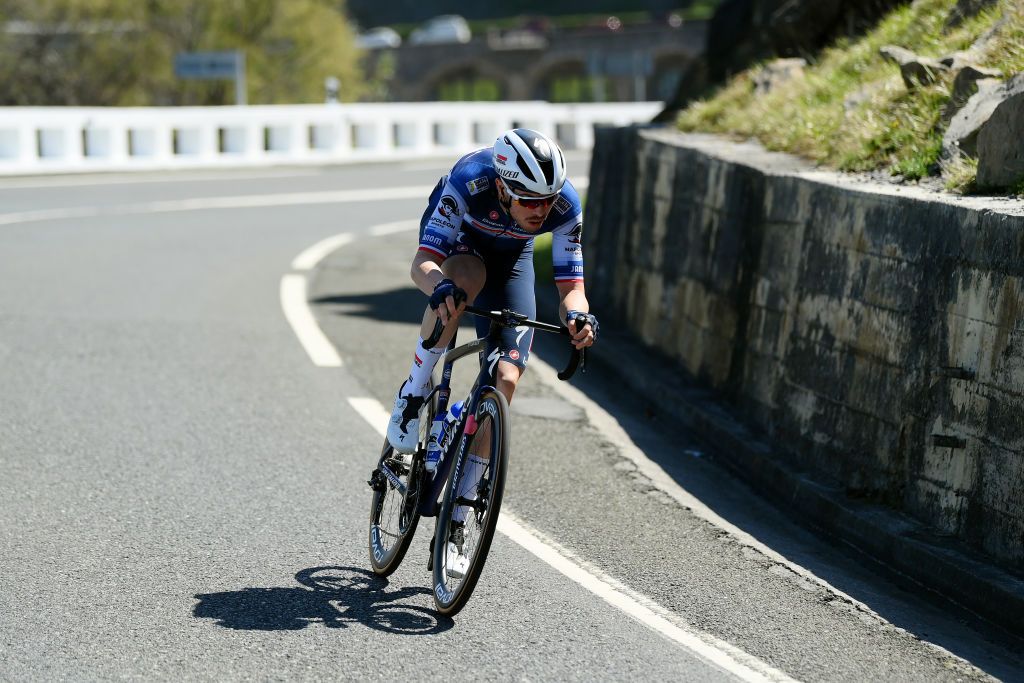 AMASAVILLABONA SPAIN APRIL 05 Remi Cavagna of France and Team Soudal QuickStep competes in the breakaway during the 62nd Itzulia Basque Country Stage 3 a 1539km stage from Errenteria to AmasaVillabona 167m UCIWT on April 05 2023 in AmasaVillabona Spain Photo by David RamosGetty Images