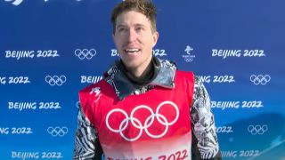 Shaun White reacts after his final run at the 2022 Beijing Winter Olympics