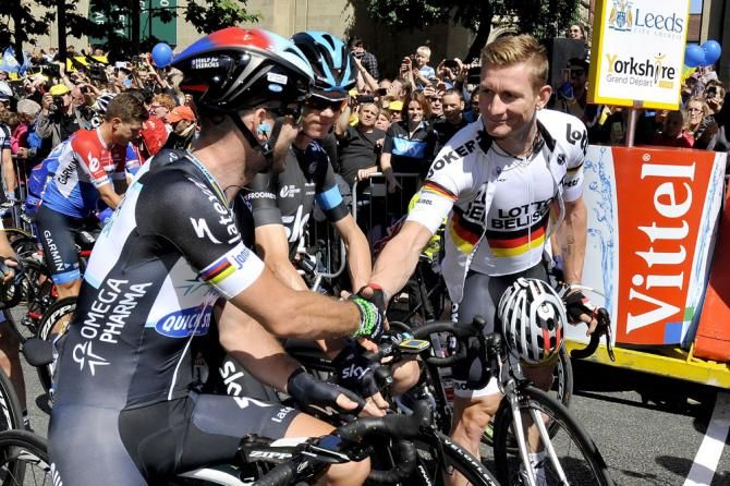 Mark Cavendish and Andre Greipel at the start of the stage