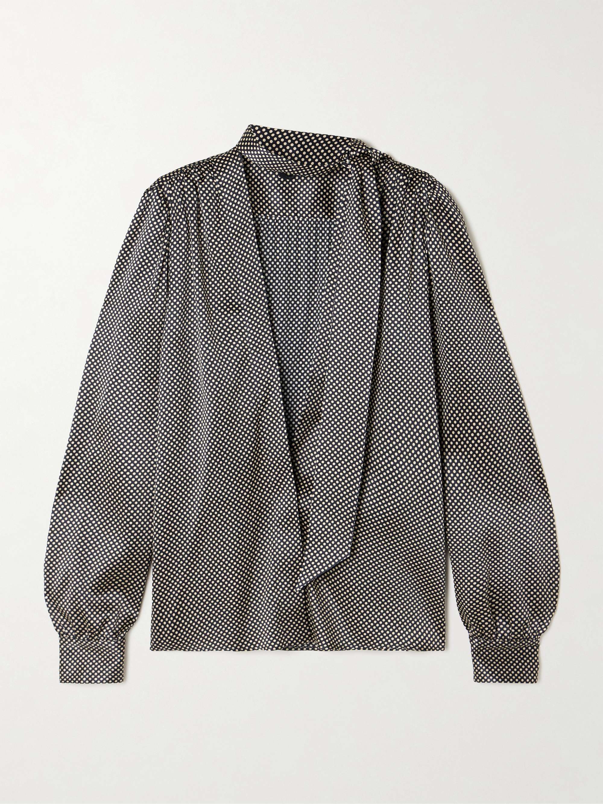 Tie-Neck Polka-Dot Silk-Blend Satin Blouse