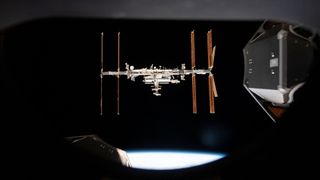 The International Space Station, as seen from a departing SpaceX Crew Dragon spacecraft, in November 2021.