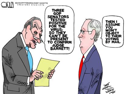 Political Cartoon U.S. McConnell Schumer Barrett SCOTUS