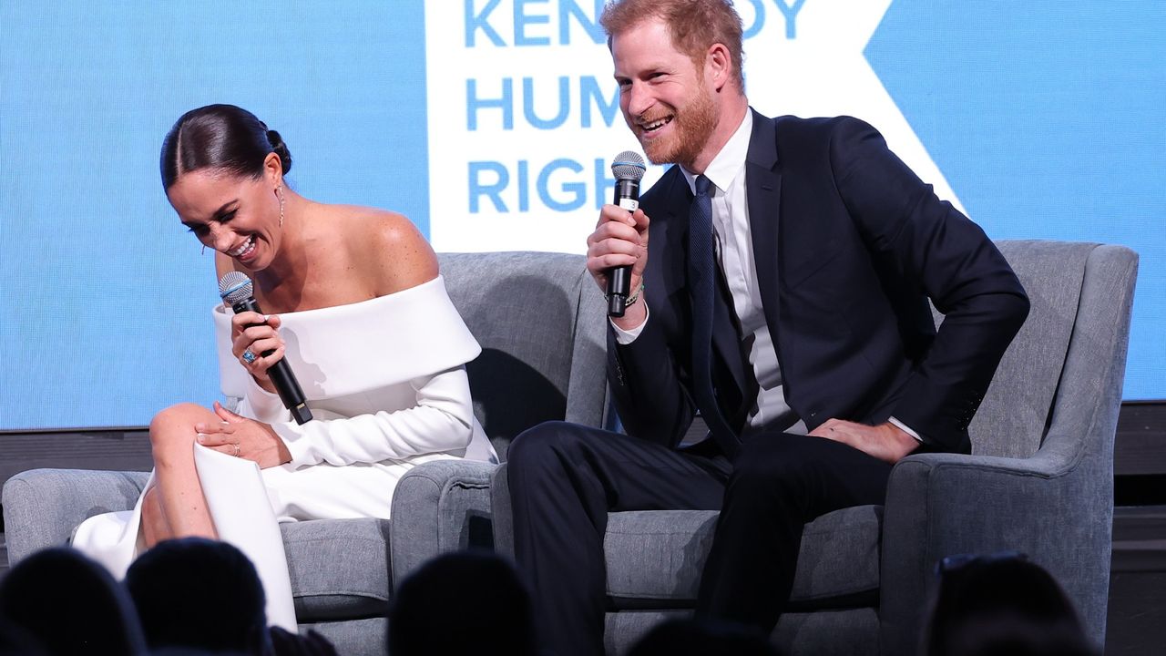 Meghan, Duchess of Sussex and Prince Harry, Duke of Sussex speak onstage at the 2022 Robert F. Kennedy Human Rights Ripple of Hope Gala at New York Hilton on December 06, 2022 in New York City. 