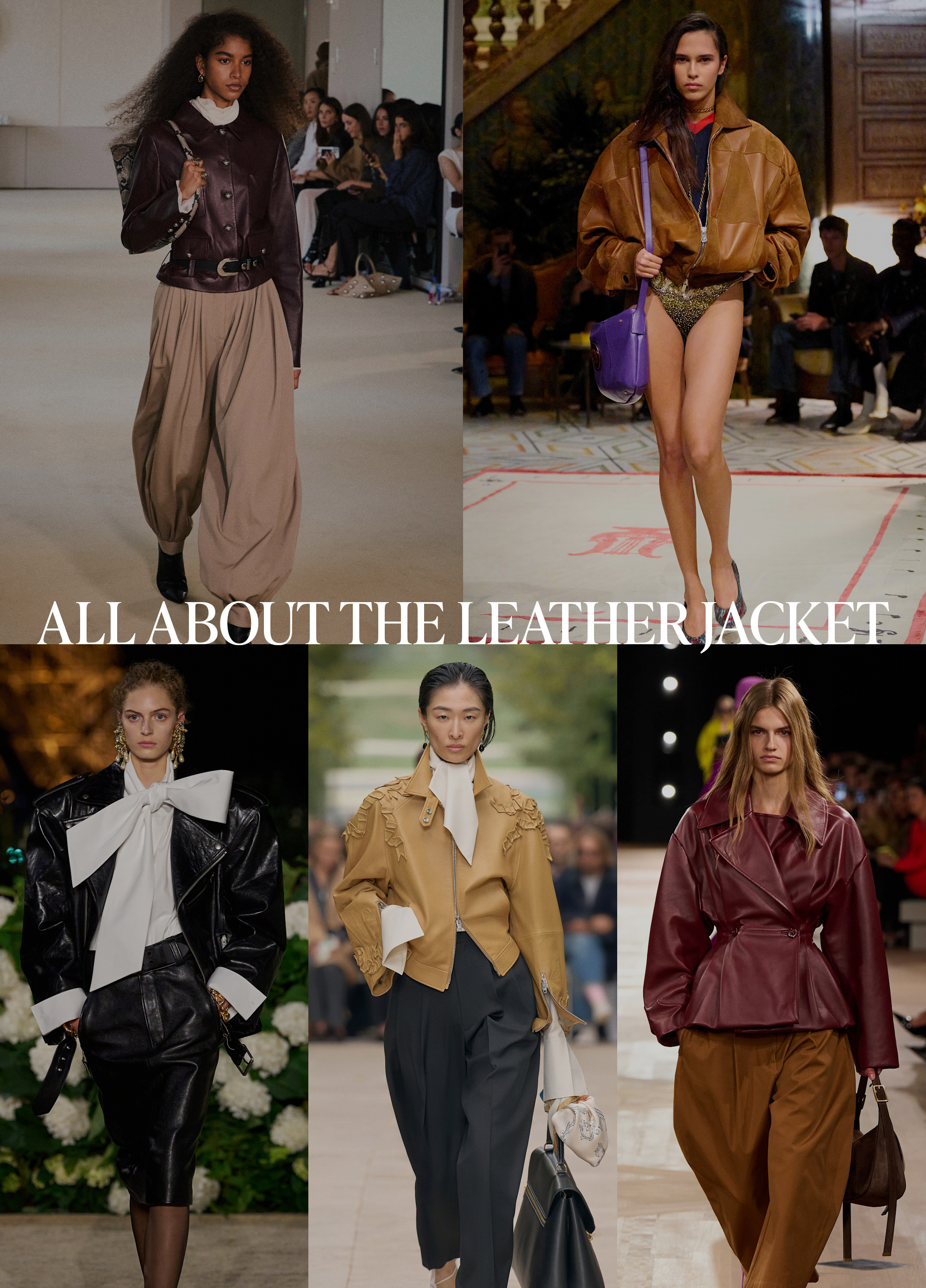 Collage of runway models showcasing spring 2026 fashion trends.