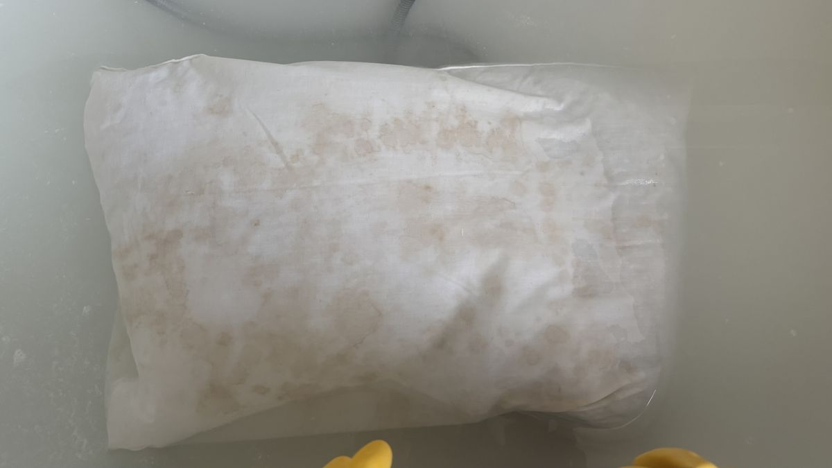 Stained pillow pre-soda crystal soak.