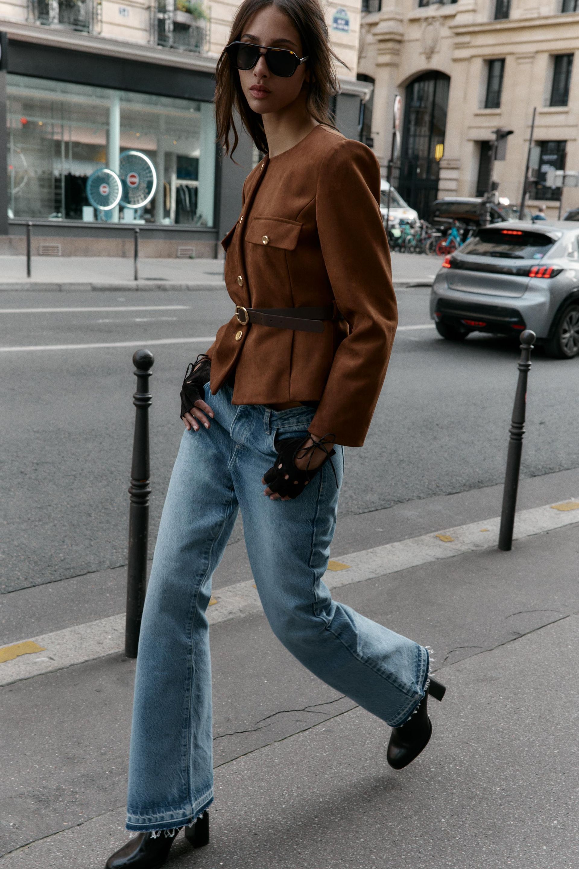 Faux Suede Belted Blazer