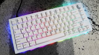 The Drop Sense75 mechanical keyboard with RGB lighting enabled
