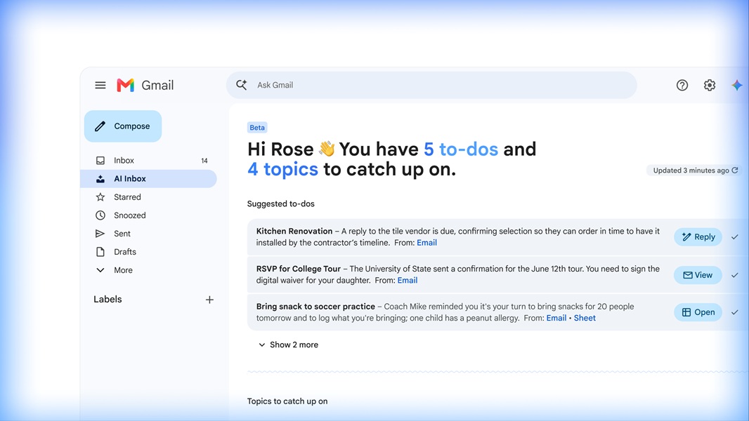 Gmail's AI Inbox offers users the chance to clean up tasks to keep their inbox clean and well-managed.