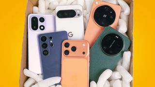 A selection of the best phones in a cardboard box
