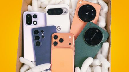 A selection of the best phones in a cardboard box