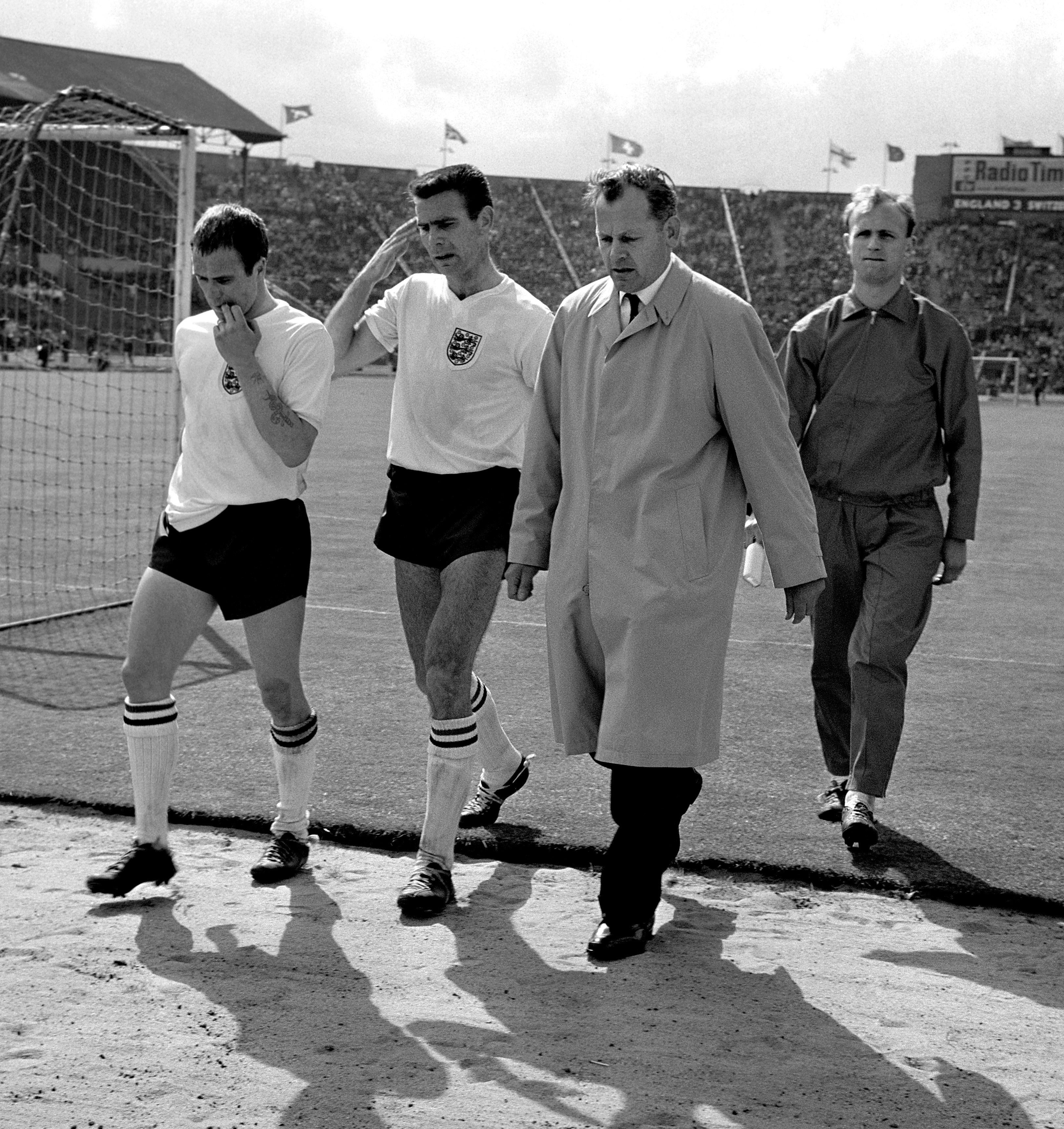 Defender Ray Wilson (left) would go on to win the World Cup, having been part of Walter Winterbottom's side which faced Switzerland in a 1962 friendly at Wembley (PA Archive)