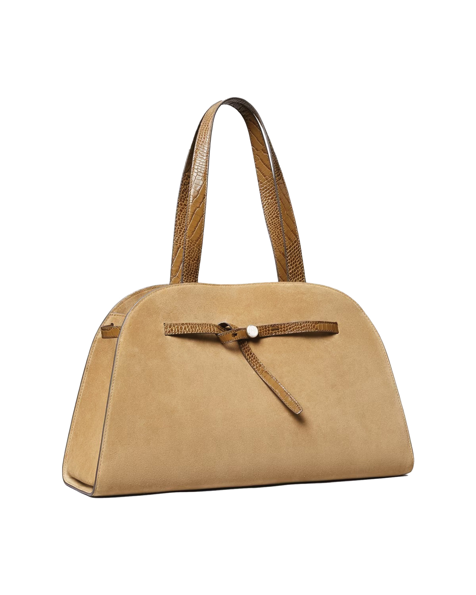 Large Romy Suede Bauletto in Beige, Size Os