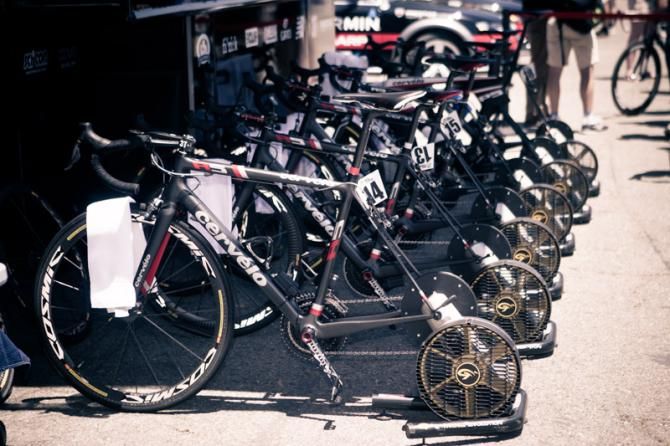 The Garmin-Sharp team had all of the warm up bikes ready for the day
