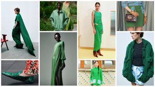 The emerald green winter 2025 color trend at No. 21, Bottega Veneta, Gucci, Tom Ford, Tory Burch, Chanel, Valentino, No. 21