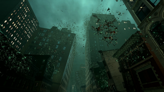 Forspoken city with shards flying through it