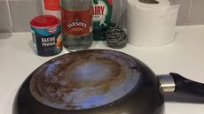 frying pan and cleaning items