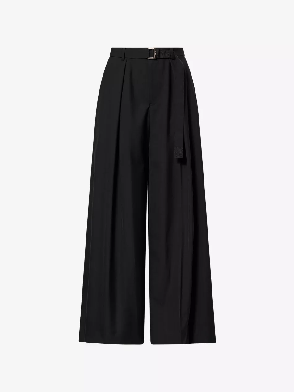 Belted Wide-Leg Woven Trousers - Xs