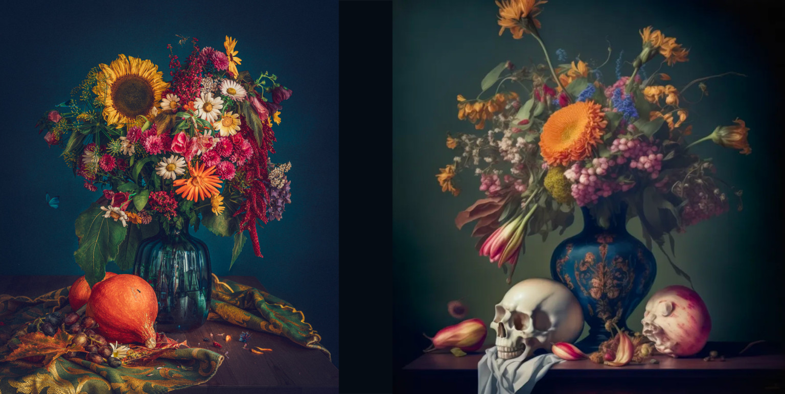 Photographers by Antti Karppinen alongside his AI recreations using MidJourney