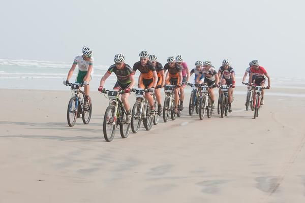 Adrian Jackson leads a big bunch on the waterfront.