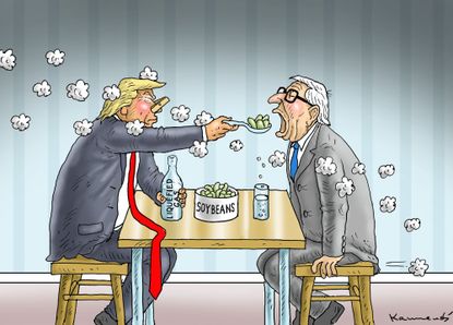 Political cartoon U.S. Trump Juncker meeting tariffs