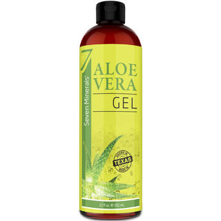 Seven Minerals Organic Aloe Vera Gel With 100% Pure Aloe From Freshly Cut Aloe Plant, Not Powder - No Xanthan, so It Absorbs Rapidly With No Sticky Residue - Big 12 Fl Oz