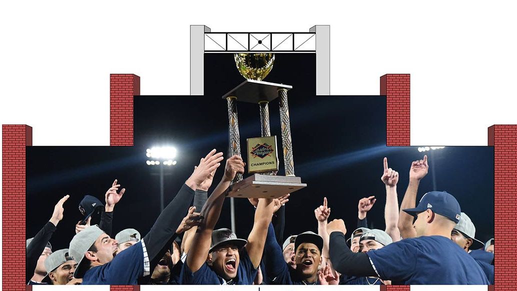 The Somerset Yankees raise the trophy on the 2022 season.