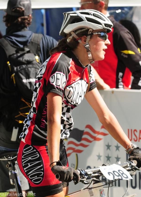 Emily Schaldach (Durango Devo) snapped off half of her number plate during the junior race