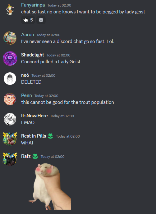 A series of screenshots from the Deadlock Discord server expressing panic over the fake shutdown of the game.