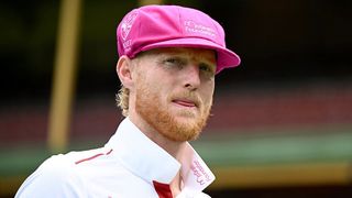 England cricket captain Ben Stokes wears a pink cap on the eve of the 5th Ashes Test against Australia in honor of Jane McGrath, wife of fast bowler Glenn, who died from cancer with money raised for her foundation.