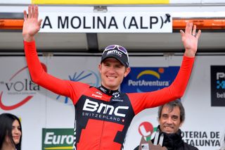 Tejay van Garderen on the podium at La Molina after winning the stage