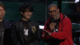 Screenshot of Jordan Peele and Hideo Kojima on stage at The Game Awards.
