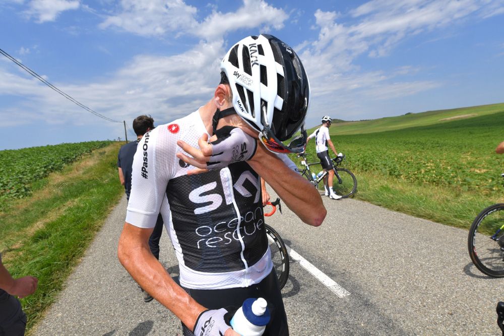 Chris Froome was one of many riders who was hit by the police pepper spray