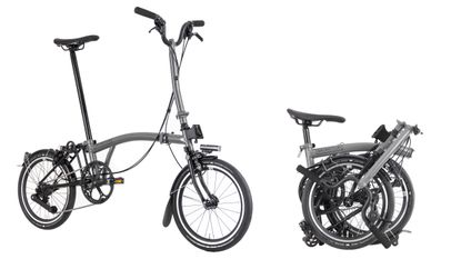 Brompton P Line unfolded and folded on white background