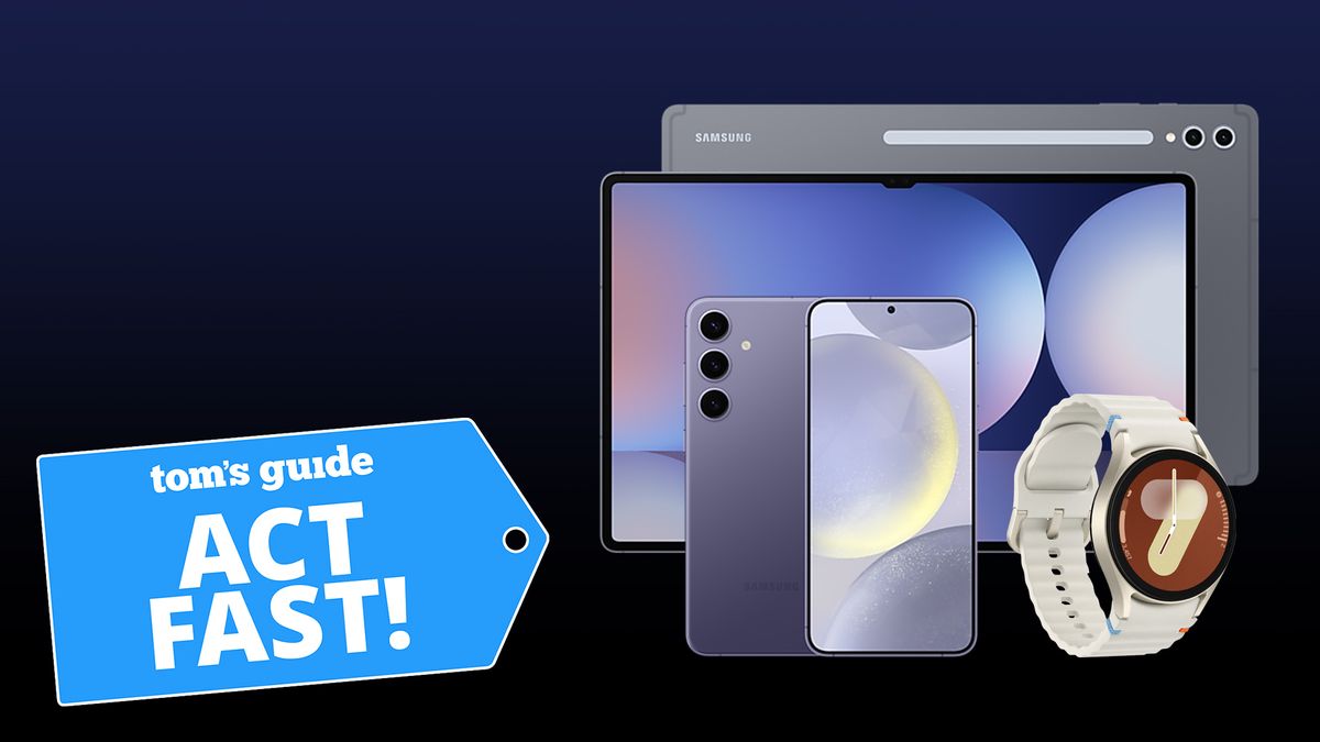 Samsung Secret Sale image which shows a variety of product shots against a blue background with &#039;Act Fast!&#039; badge overlaid