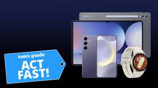 Samsung Secret Sale image which shows a variety of product shots against a blue background with 'Act Fast!' badge overlaid