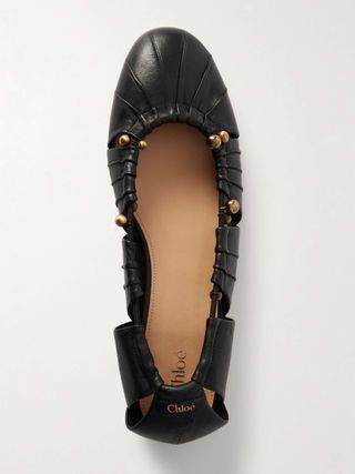 Luna Cut-Out Embellished Gathered Leather Ballet Flats