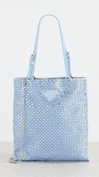 What Goes Around Comes Around Prada Blue Satin Crystal Mini Bag